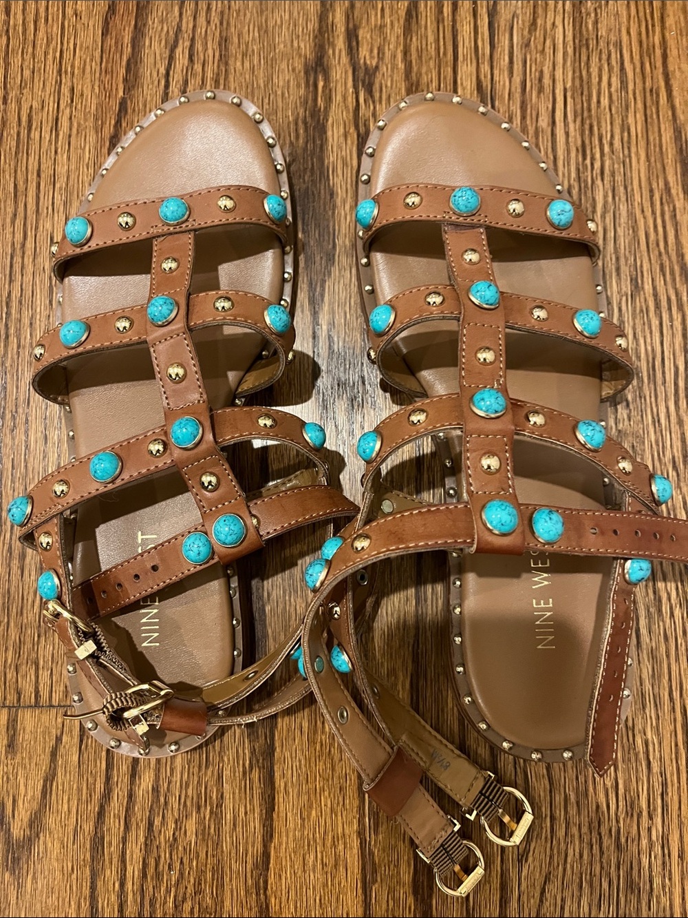 Nine West Brown Sandals with Turquoise Accents